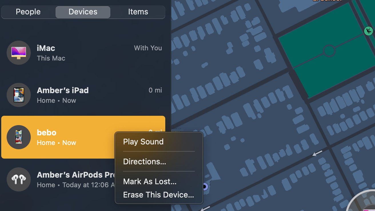 Marcar un iPhone como perdido desde la aplicación Find My de macOS